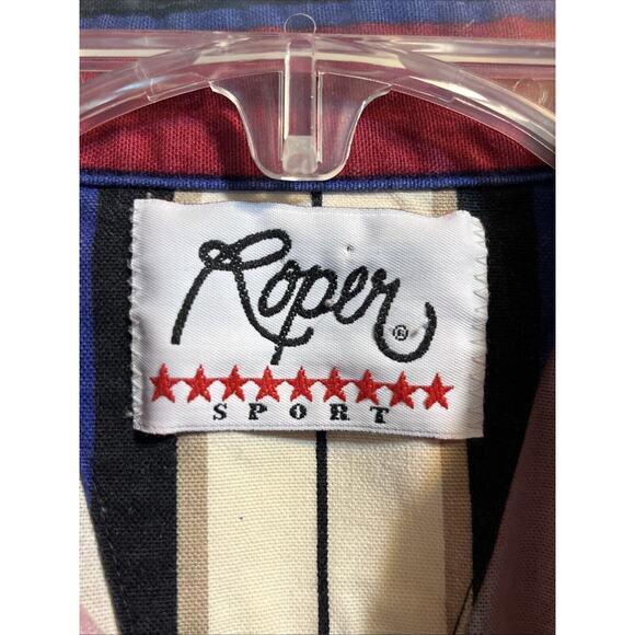 Roper Sport VTG Men’s L Red Striped Long Sleeve Pearl Snap Cotton Western Shirt - Picture 3 of 11